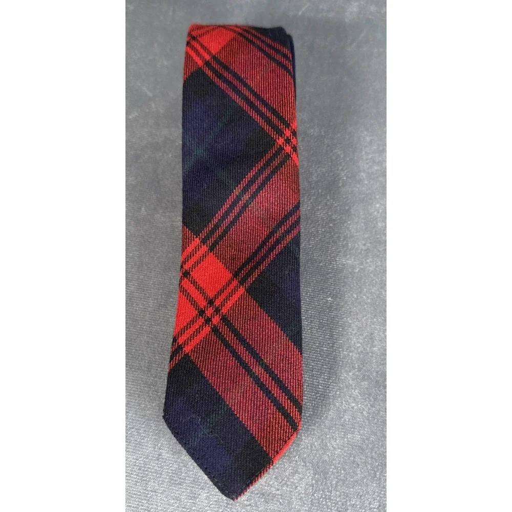Vintage McLachlan Skinny‎ Tie Mens Navy Blue Tartan Wool Woven in Scotland Read